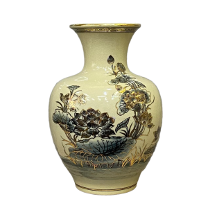 Bình Bảo Châu gốm Chu Đậu, họa tiết hoa Sen vẽ vàng 24k, cao 27cm