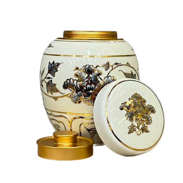 Bình đựng trà gốm Chu Đậu vẽ vàng 24k, phong cách hiện đại