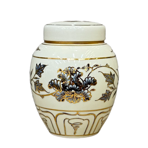 Bình đựng trà gốm Chu Đậu vẽ vàng 24k, phong cách hiện đại
