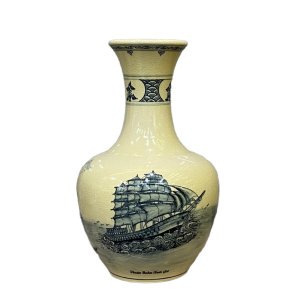 Bình Phú Quý gốm Chu Đậu, hoạ tiết “Thuận buồm xuôi gió” vẽ truyền thống, cao 36cm