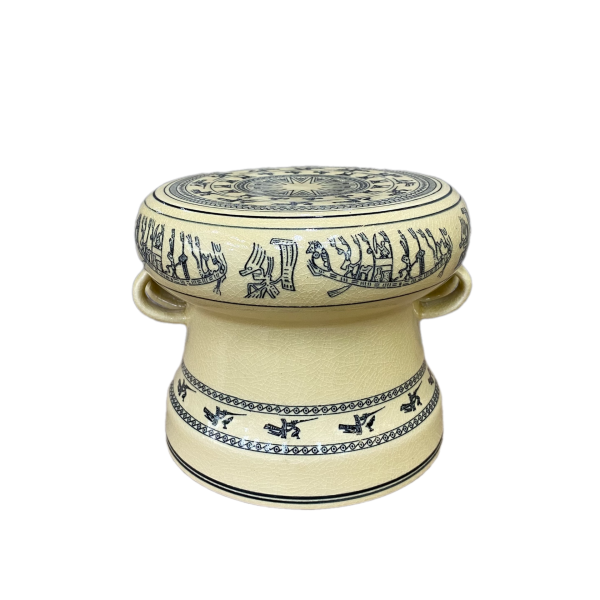Trống gốm Chu Đậu, phỏng theo "Trống Đồng Đông Sơn" vẽ truyền thống, cao 13cm