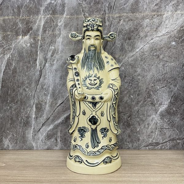 Bộ tượng Tam đa Phúc Lộc Thọ, gốm Chu Đậu vẽ truyền thống, cao 33cm - Ông Lộc