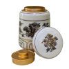 Bình đựng trà gốm Chu Đậu, hoa Phù Dung vẽ vàng kim 24K, cao 13cm