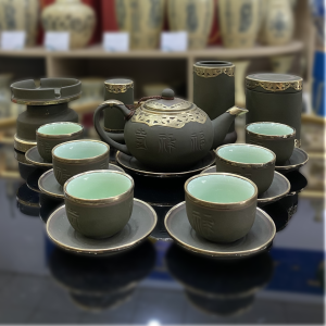 Bộ trà Tống Tử Sa sơn đồng gốm Bát Tràng được dùng trong trà đạo